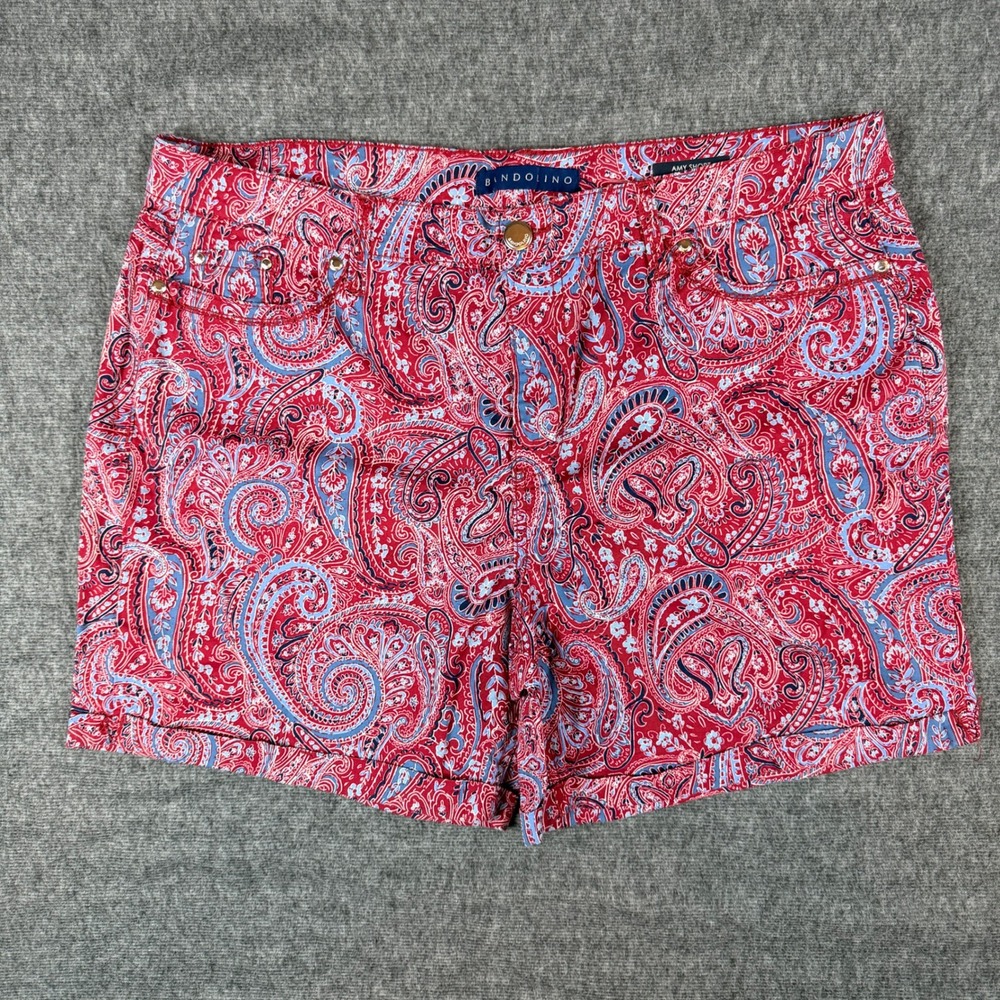 Bandolino Amy Short Womens 16 Red Blue Paisley Print Cuffed Casual Shorts M14372